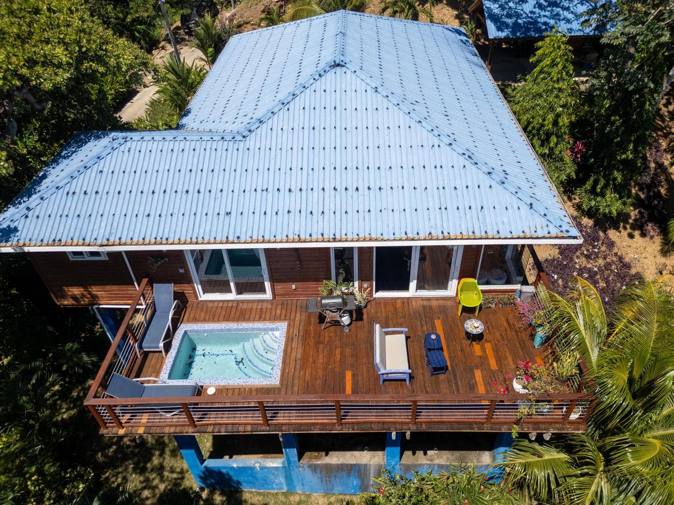 The deck and pool from above